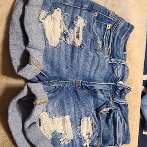 American Eagle Outfitters Blue Distressed Jean Shorts